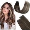 FUOTONBUTY Extension Capelli Veri Biadesivo Doppia Cucitura, Extension Biadesive Capelli Veri, Capelli Umani Lisci 20pcs (Ombre da Castano Medio a Biondo Miele, 30CM)