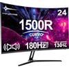 Minifire MFG24C1 Monitor Gaming 24 Pollici Curvo, 180Hz, VA FHD 1080P, 1ms, 130% sRGB, Con Altoparlante, HDR, FreeSync, 300cd/m², VESA75*75mm, HDMI1.4, DP1.2 Ports, Tilt Regolabile, Eye Care