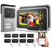 TMEZON Videocitofono WiFi Bifamiliare, 2 Fili Video Citofono 7'' IP Monitor Touchscreen e Campanello Esterno con Telecamera Visione Notturna,APP/Carta RFID Unlock,Connessione Wifi TuyaSmart