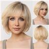 EMMOR Parrucca Lace-Front fatta a mano, Parrucca in Capelli Veri al 100% per Donne, Taglio Naturale Sfilato, Stile Ondulato e Diversi Stili per Donne Bianche - Biondo con Radici Scure #.