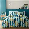 Fusion - Copripiumino blu anni '70 con forme retrò - letto matrimoniale (200 x 200 cm) - Set di biancheria da letto stravagante Hula Hoops - Facile da pulire e lavabile - Copripiumino blu con stampa