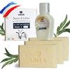 lalea Sapone di latte di capra biologico (3X 100g) | lozione (30ml), cura del viso anti acne, artigianato francese, maschera di latte di capra biologico, anti eczema, punti neri, cura naturale, viso e corpo