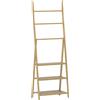 HOMCOM Scaffale Bagno 3 Ripiani con Porta Asciugamani a 3 Barre, Autoportante e Pieghevole in Legno di Bambù