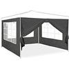 Relaxdays Tende per Gazebo Laterali, Set da 4, Telo Impermeabile in PVC, Pareti 3x2 m, 3 con Finestre, Parasole, Grigio
