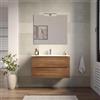 DEGHI Mobile bagno sospeso 80 cm con cassetti noce maior effetto cannettato e specchio - Bamas