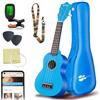 Everjoys Soprano Ukulele, Uculele da 21 Pollici con Borsa, Accordatore, Corde Aggiuntive, Cinturino, Plettri, Okulele Strumento Musicale per Adulti, Blu
