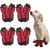 MHDUYEG Calzini Per Cani Antiscivolo, 4 Paia Protezione Zampe Cani con Fondo in Gomma Regolabile, Calza Per Cani Avvolgono Strettamente Zampe e Non Sono Facili Sfilare (Plaid Rosso, M)