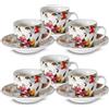 ARCA, Set 6 Tazzine da Caffè Asturias con Piattino, in Porcellana Bianca Decorata, Adatto a Lavastoviglie e Microonde, Capacità 90 ml, 11x6 cm