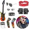 FASBET Set di 11 pezzi di costume da roccia in metallo pesante punk gotico rock accessori per costume da discoteca heavy metal accessori anello braccialetto maniche per tatuaggi temporanei forniture feste