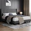 Yaheetech Letto Imbottito 160 x 200 cm Matrimoniale Testiera a Strisce con Rete a Doghe in Legno e Metallo Struttura Letto a Piattaforma Antirumore Montaggio Facile e Veloce Grigio Scuro