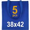 IDEA HOME Borsa Shopper x 5 - Borsa di Tela 38x42cm 220g - Shopper Cotone Personalizzabile - Borsa di Tela da Dipingere - Borsa in Tessuto con Due Manici Lunghi - Borsa in Cotone, Blau