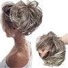 SEGO Chignon Capelli Finti Elastico Toupet Coda di Cavallo Extension Ricci Mossi Ondulati Parrucchino Hair Bun Scrunchie Updo Fermacoda 80g - Castano Scuro mix Biondo Chiarissimo