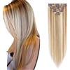 Rich Choices Extension Capelli Veri Clip 30cm Bionde 8pz Estensioni a Clip Remy Human Hair Lisci Naturali Umani Posticci Clips in Extensions (55g #12/613 Balayage Biondo)