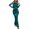 FFWTPY Vestito Donna Elegante Manica Lunga Vintage Bohémien Etnico Casual Lung Bodycon Moda Avvolgere Vestitino Abito per Feste Cocktail (Verde/M)