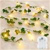 Gcstnn Lights Catena Luminosa di Edera Aritificiale, Gcstnn 2M 20LED Ghirlanda Luci Stringa a Batteria, IP65 Impermeabile Luci Finta Verde Edera Foglie Decorative per Piante Appese, Giardino, Balcone, Natale