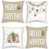 Bonhause Federe per Cuscini Natale Inverno 45 x 45 cm Copricuscini Decorativi Palle Alberi di Natale Foglie di Pino Federa per Cuscino Divano Letto Casa Decorazione Set di 4