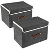 TYEERS Scatole Portaoggetti Tessuto, Lavabile, Scatole con Coperchio Pieghevole, 38x25x25 cm, Set di 2, Nero