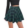 Yanhalo Minigonna svasata da donna, a quadri, lunghezza sopra il ginocchio, morbida gonna elasticizzata con stampa tartan, Verde, L