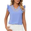 Ausla Top a Tunica con Scollo a V in Pizzo da Donna Camicetta Senza Maniche con Volant Camicetta Casual Estiva di Base (S)