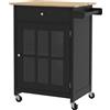 HOMCOM Carrello Cucina Portafrutta con Ruote Cassetti e Armadietto Regolabile, Antina in vetro e Portasciugamani, in Legno, Nero e Rovere|Aosom Italy