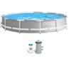 Intex 26712NP - Piscina Fuori Terra Prisma Frame Rotonda, Pompa Filtro 2006 L/h, 6503 L, Acciaio e PVC, Grigio, 366x76 cm