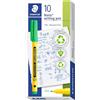 STAEDTLER Noris Writing pen 307 Fineliner, alloggiamento in 97% plastica riciclata a norma ISO 14021, Fineliner in plastica riciclata, verde pallido, scatola pieghevole, 10 fineliner, 307-550