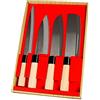 Seki Riu Set 4 Coltelli Giapponesi SekiRyu Sashimi, Deba, Santoku & Nakiri SR1000 - Lama Acciaio Inox