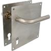 Amig - Set di maniglie con placca per porta | Maniglia con foro per pomello a 47mm | Mod. 4CW47 | Acciaio inossidabile 18/8 | 180 x 180 mm | Quadro di 8 mm | Argento opaco