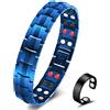 Vicmag Braccialetto magnetico da uomo in acciaio al titanio con magneti ultra-forti a doppia fila, con strumento di regolazione e confezione regalo (Blu 4 elementi)