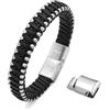 Dada Gioielli - Bracciale Uomo Pelle Acciaio Anallergico | Perle Acciaio Chiusura Magnetica Regolabile