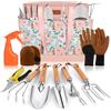 YAUNGEL Set di Attrezzi da Giardinaggio, 10 Pezzi in Acciaio Inossidabile ad uso intensivo con Manico in Legno Antiscivolo, Strumenti da Giardinaggio per Donne e Uomini, Rosa
