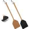 PEUTIER 2pz Scacciamosche in Pelle, Lungo 49,5cm Resistente Scacciamosche Manuale con Manico in Legno Acchiappamosche per Interni ed Esterni (Nero, Marrone)