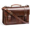 MIKA 28056302 - Cartella portadocumenti Steward, in vera pelle, con 3 scomparti principali e 2 tasche frontali, borsa a tracolla per uomo e donna, in pelle marrone, circa 43 x 17 x 29 cm.