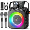 HWWR Karaoke con 2 Microfono,120W Cassa Bluetooth 5.3 Portatile con luci LED, Sistema PA Correzione Tono e Controllo eco, Canta tu Karaoke 2026 per Adulti Bambini