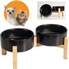 PTOBER Set di ciotole per cani in ceramica rialzata, con supporto antiscivolo in bambù, per cibo e acqua, ideale per gatti e cuccioli, 460 g, 2 tazze, 480 ml