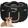 KingCamp Recinto Gioco per Cani 74 x 74 x 43 cm, Pop-up Recinzione Pieghevole con Rete Traspirante per Animali Domestici, Portatile Box per Gatto Coniglio Interno Esterno, in Tessuto Oxford, Nero S