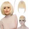 Elailite Frangetta Capelli Veri Clip Biondo Chiaro, Remy Human Hair Frangia Finta Ordinata Hair Fringe Neat Bang Frontale con Tempie Posticci Donna