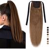 SEGO Extension Coda Capelli Veri Clip Code di Cavallo Fascia Unica 100% Remy Human Hair Lisci Umani Naturali Ponytail Extensions Allacciare 50cm-95g # Castano Chiaro