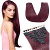 Elailite Extension Capelli Veri Clip #99J Vino Rosso, 25cm 50g 8 Fasce Singole Intera Testa 100% Remy Human Hair Naturali Lisci