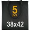 IDEA HOME Borsa Shopper x 5 - Borsa di Tela 38x42cm 220g - Shopper Cotone Personalizzabile - Borsa di Tela da Dipingere - Borsa in Tessuto con Due Manici Lunghi - Borsa in Cotone, Nero