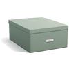BIGSO BOX OF SWEDEN Katrin, grande contenitore con coperchio, robusto organizer in fibra e carta effetto lino, pratica scatola pieghevole con cornice per etichette, verde menta