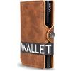 WLine Porta Carte di Credito Uomo e Donna Schermato in Pelle PU - Portafoglio Uomo Slim Rfid Compatto ed Elegante - Portatessere Uomo Tascabile (Marrone Chiaro Vintage senza Zip)