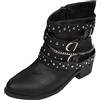 generisch Stivali da donna, stivaletti con tacco, borchie, catene, tacco a blocco, eleganti stivali invernali da cowboy, stivaletti invernali corti, Nero , 38 EU