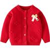 Yimutian Cardigan in Maglia Bimba in Cotone Maglieria a Maniche Lunghe Bambina Maglione con Scollo Rotondo Rosso 80