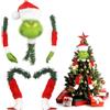 SHOWHEEL Decorazioni Natalizie per Albero, Testa di Elfo Verde e Braccia per Albero di Natale, Ornamento Gambe Verde, Puntale per Albero di Natale, Divertenti Decorazioni Natalizie