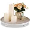 Hanobe Rialzi in legno per decorare: vassoio rotondo rustico in legno per esporre tavoli da fattoria, rialzi decorativi per dessert, candele, torte, piante, bianco, 28 cm