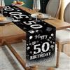 Domgoge Runner da tavola per il 50° compleanno, da uomo, nero, argento, Happy 50° compleanno, per lui, per il 50° compleanno, per lui, per il 50° compleanno, per lui, per la festa, per la cena, per la casa,
