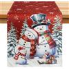 BOOMTOP Runner Tavola Natale Natalizio 33x180 cm Pupazzo Invernale Tovaglia da Tavola Rettangolare in Lino Runner da Tavola Decorativo per Festa Invernale Natale Rosso