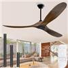 OUENGK Ventilatore da soffitto senza luci, ventilatore da soffitto esterno per patio, ventilatori da soffitto in legno da 132 cm con telecomando, 3 pale nominale umido, grande flusso d'aria per interni ed