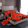 Homewish Set di lenzuola matrimoniali in stile giapponese, per ragazze e donne, con fiori di ciliegio, nero e rosso, set di lenzuola con angoli in microfibra esotico orientale, CMH1687CYY-CLB_UKd